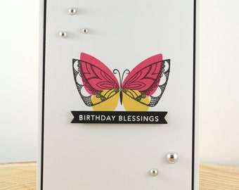 Handmade Happy Birthday Card, Birthday Butterfly Card, Birthday Blessings,