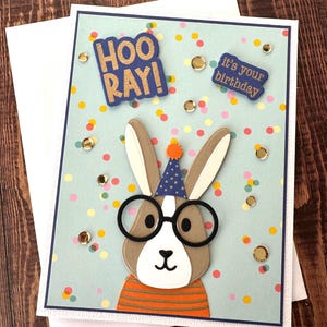 Carte d'anniversaire lapin faite main, carte d'anniversaire d'enfant, carte d'anniversaire pour fille, carte d'anniversaire de garçon, carte d'anniversaire mignonne, carte de lapin
