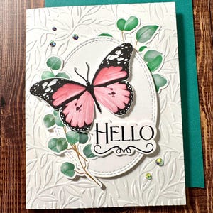Carte de voeux papillon rose – Fait main