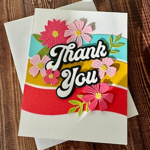 Carte de remerciement faite main, carte de remerciement florale, carte de remerciement florale, carte de remerciement florale faite main, carte florale rétro