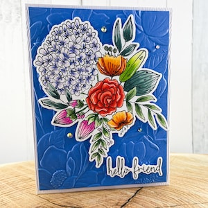 Bonjour ami, carte de bonjour, carte pense à vous, carte d'ami florale, carte d'amitié, carte de correspondance, carte de correspondance vierge