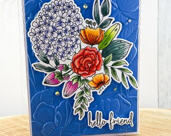 Hello Friend, Hello Card, Thinking of you Card, Floral Friend Card, Friendship Card, Note Card, Blank Note Card