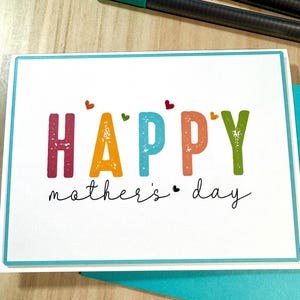 Cartão colorido feliz dia das mães – Cartão de felicitações minimalista feito à mão com envelope