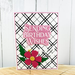 Carte de joyeux anniversaire faite main, carte d'anniversaire florale, carte d'anniversaire faite main, carte d'anniversaire à carreaux noir et blanc, belle carte d'anniversaire