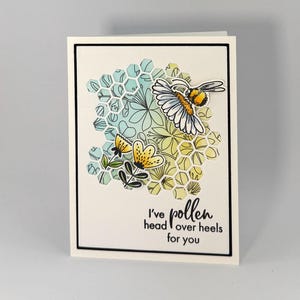 calembour carte de vœux | J'adore le pollen pour vous | Carte faite main avec enveloppe | Salutation d'amour ou d'amitié