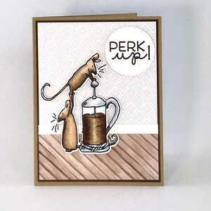 Brouillon avec carte de café fait main | « Boostez-vous ! carte de café de la souris | Carte de presse française | Variations de l'intérieur vers l'extérieur