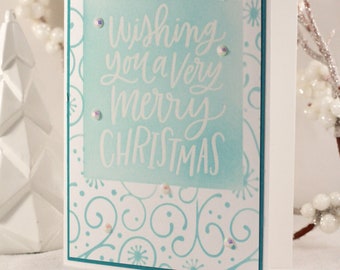 Handmade Christmas Card, Wishing you a Very Merry Christmas, Unique Christmas Card, Snowy Christmas Card, OOAK Winter Card