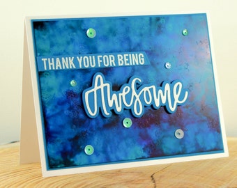 Handmade Thank You Card, Thank you for Being Awesome, Beautiful Thank You Card, Teal and Blue Thank You Card, Unique Thank You Card,