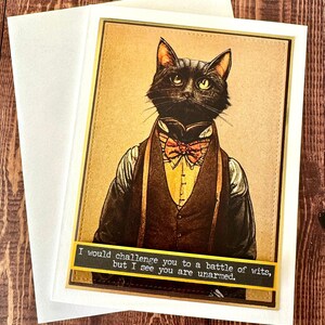 Carte chat, carte chat drôle, carte chat mignon, carte pour amoureux des chats, carte animal de compagnie, carte chat humoristique, bataille d'esprits