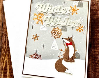 Fox Christmas Card, Winter Wishes Card, Handmade Christmas Card