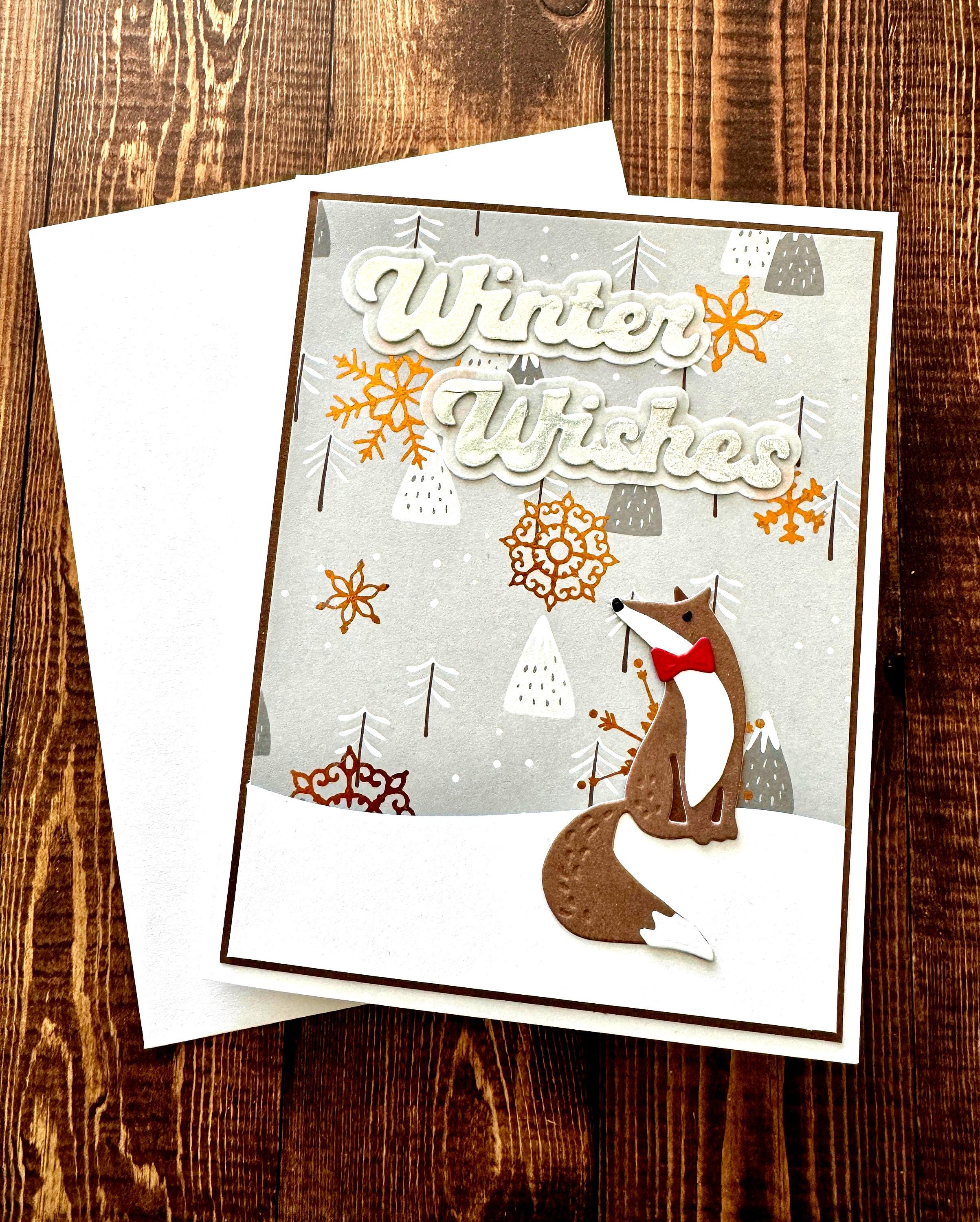 Weihnachtskarte Für Besondere Paare – Winterfüchse Motiv Mit Goldprägung, 15,3x23 Cm