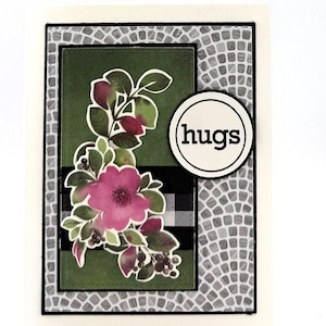 Carte florale de câlins | Carte d'encouragement faite main | Carte de voeux fleur rose avec enveloppe