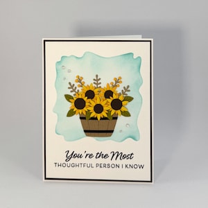 de tournesol fait main | de voeux de personne attentionnée | Juste parce que carte | Blanc à l'intérieur