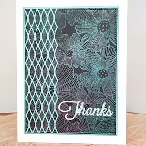 Carte de remerciement, carte de remerciement florale, carte d'appréciation florale, carte de remerciement faite main, carte de remerciement noir et bleu sarcelle