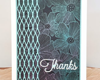 Thank you Card, Floral Thank you Card, Floral Appreciation Card, Handmade Thank You Card, Black and Teal Thank You Card