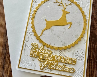 Handmade Christmas Card, Merry Christmas Greeting Card,  Unique Christmas Card, Elegant Holiday Card, Reindeer Christmas Card