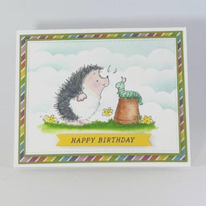 Carte d'anniversaire faite main de hérisson | Animal mignon | Carte de joyeux anniversaire avec enveloppe assortie