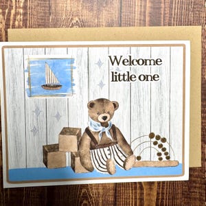 New Baby Card - Rustic Teddy Bear Baby Card – Welcome Little One