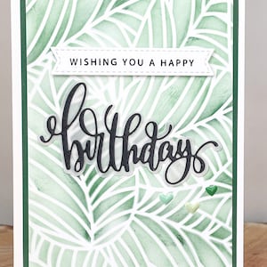 Carte de joyeux anniversaire faite main, carte d'anniversaire botanique, carte d'anniversaire faite main, carte d'anniversaire feuille verte, belle carte d'anniversaire unique