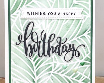 Handmade Happy Birthday Card, Botanical Birthday Card, Handmade Birthday Card, Green Leaf Birthday Card, Unique Beautiful Birthday Card