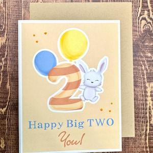 Carte de deuxième anniversaire – 2e anniversaire de lapin mignon
