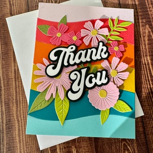 Carte de remerciement faite main, carte de remerciement florale, carte de remerciement florale, carte de remerciement florale faite main, carte florale rétro