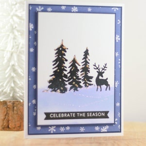 Carte de Noël, carte de Noël scène d'hiver, carte de Noël faite main, carte de vœux cerf, carte de Noël unique en son genre, carte de Noël OOAK