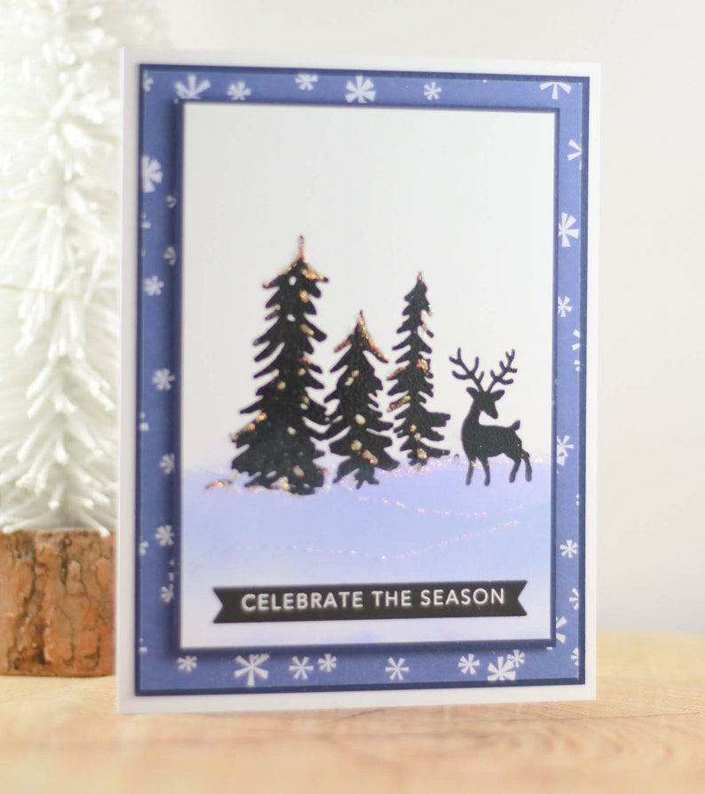 One of a Kind Christmas Card Handmade Christmas Card Winter Scene Christmas Card Deer Holiday Card OOAK Christmas Card Christmas Card