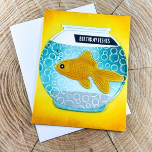 Geburtstags-Fische, alles Gute zum Geburtstag, Goldfisch-Karte, Geburtstagskarte, orange Fisch, nette Geburtstagskarte, Fisch-Liebhaber-Karte, Goldfisch-Schüssel-Karte