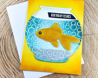 Birthday Fishes, Happy Birthday, Goldfish Card, Birthday Card, Orange Fish, Cute Birthday Card, Fish Lover Card, Fish Bowl Card