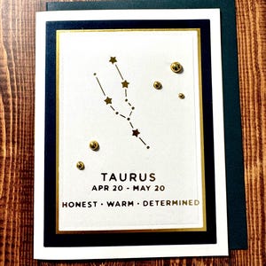 Élégante carte d'anniversaire du zodiaque Taureau - Carte de voeux astrologie faite main avec détails en feuille d'or