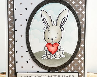 Miss you card, I Wish You Were Here, Thinking of You Card, Bunny Card