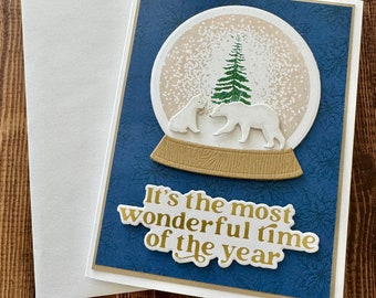 Polar Bear Christmas Card, Handmade Snow Globe Christmas Card,