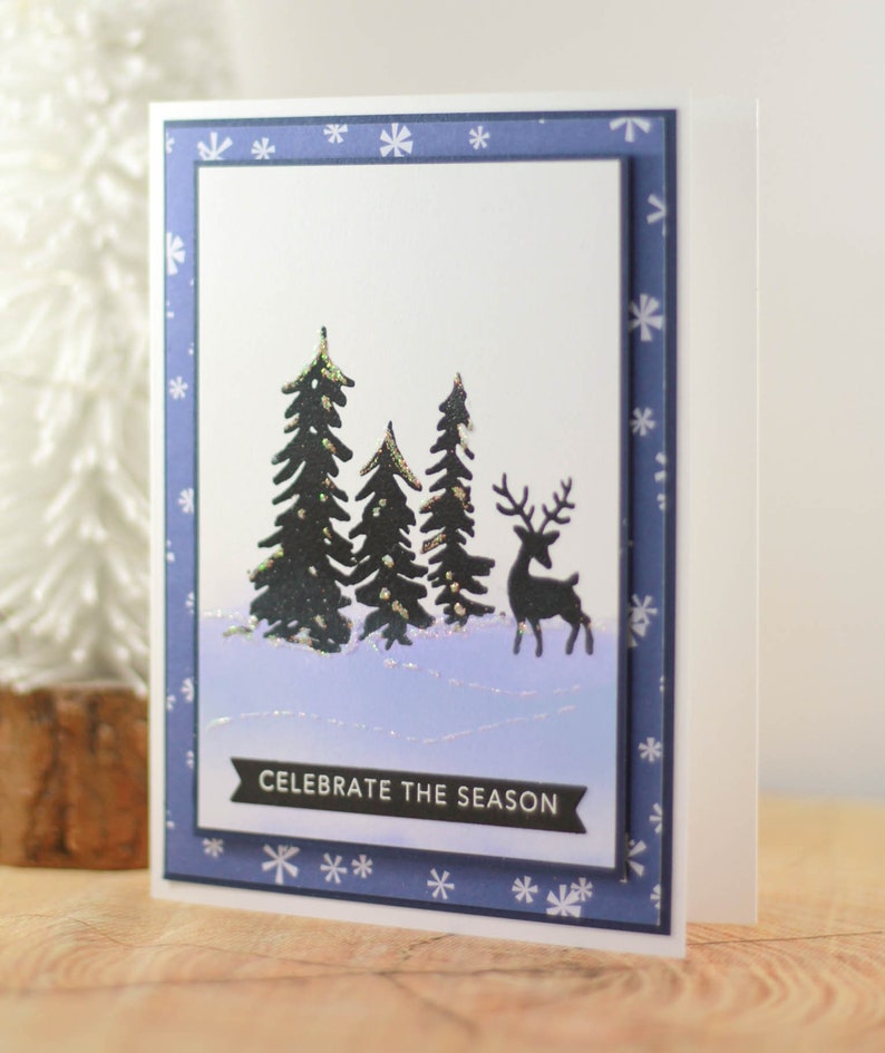 One of a Kind Christmas Card Handmade Christmas Card Winter Scene Christmas Card Deer Holiday Card OOAK Christmas Card Christmas Card