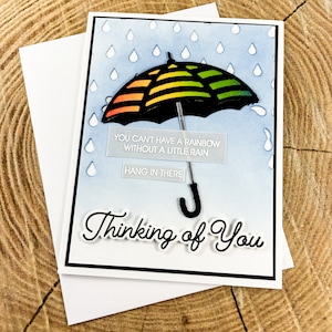Je pense à vous, carte de câlins avec parapluie, carte d'encouragement, carte de câlins fait main