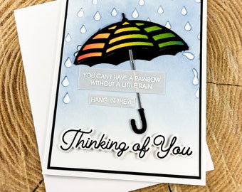 Thinking of You, Umbrella Hugs Card, Encouragement Card, Handmade Hugs Card