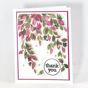 de remerciement floral fait main | Blanc à l'intérieur | Carte de voeux rose vert