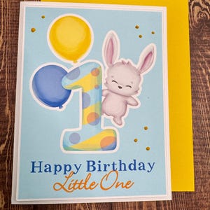 Carte de premier anniversaire – 1er anniversaire de lapin mignon
