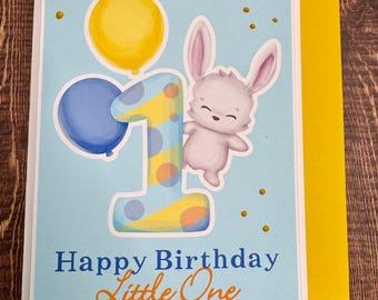 Carte de premier anniversaire – 1er anniversaire de lapin mignon
