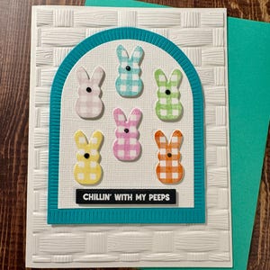 Carte de Pâques faite main - Chillin with My Peeps - Jolie carte de voeux Vichy Bunny Peeps
