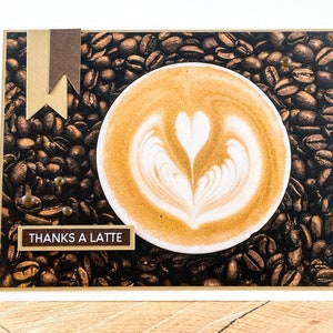 Merci carte de café, merci un latte, carte de tasse de café, carte faite main de remerciement, carte masculine de café de remerciement, carte de remerciement d’amoureux de café