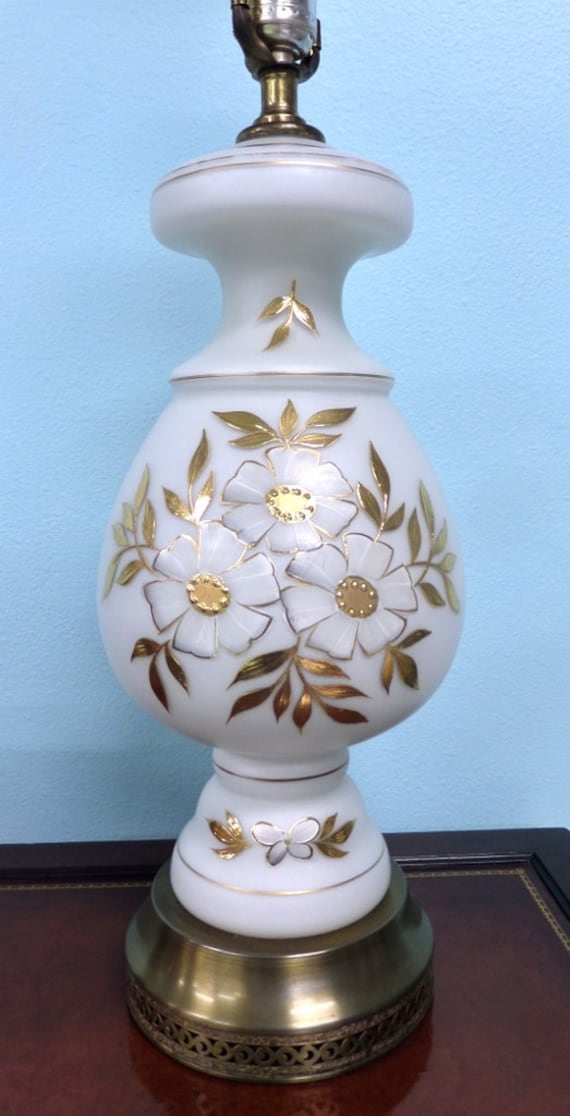 Vintage White Satin Glass Table Lamp/Bohemian Mid Century ...