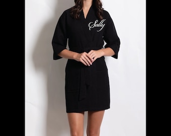Monogrammed Waffle Kimono Short Robe