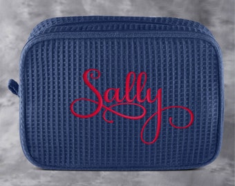Monogrammed Waffle Large Makeup Bag