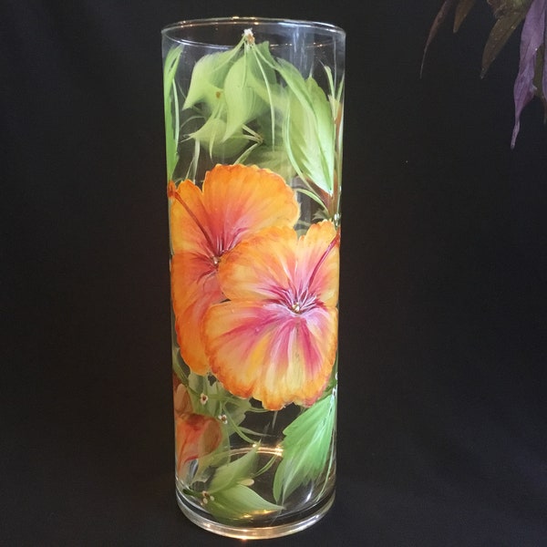 10 x 3 1/2” Cylinder Vase / Fiesta Hibiscus Flowers