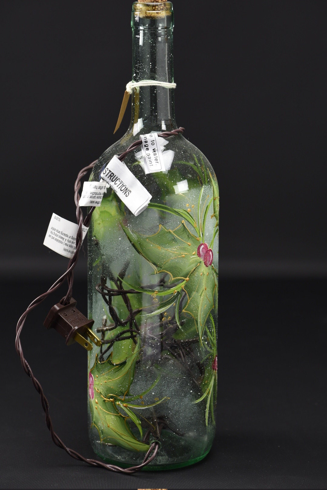 1.5 Ltr Handpainted Lighted Wine Bottle / Frosted Elegant Holly - Etsy