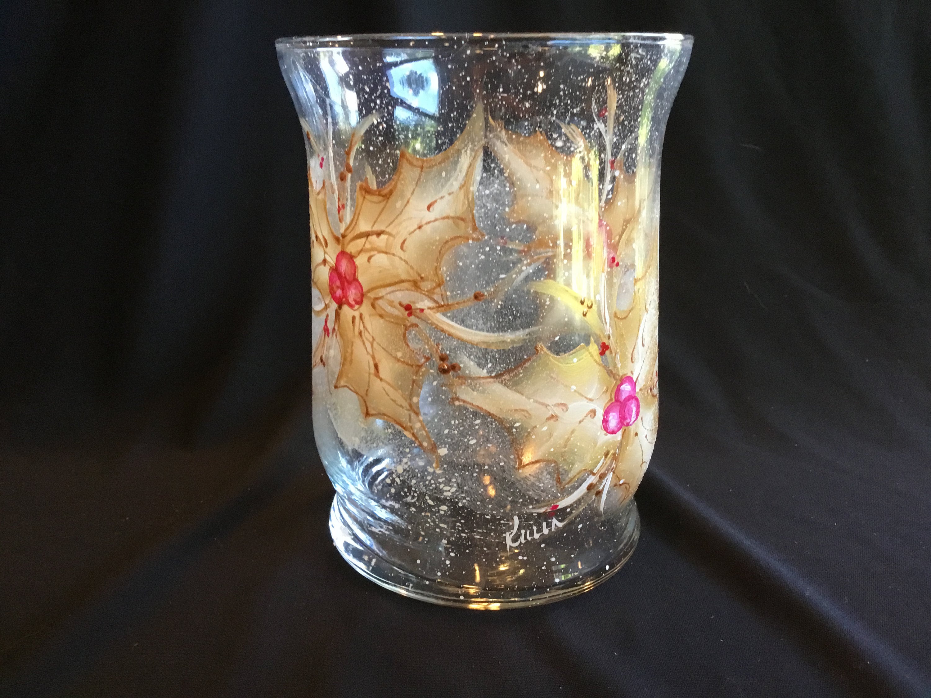 Gold Holly Berry Hurricane Holder