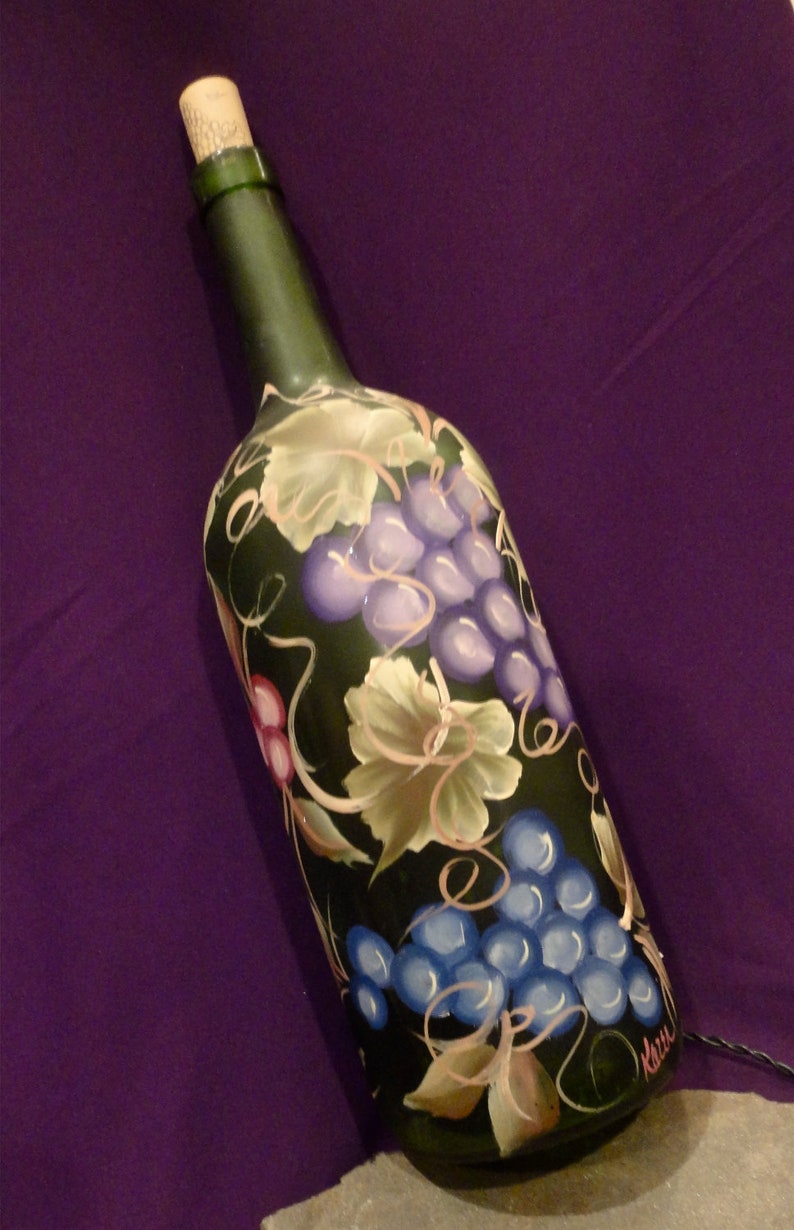 1.5 Ltr Hand Painted Lighted Wine Bottle / Colorful Grapes and Etsy