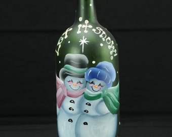 Handpainted 1.5 ltr Wine Bottle/Lamp Snowman Designs