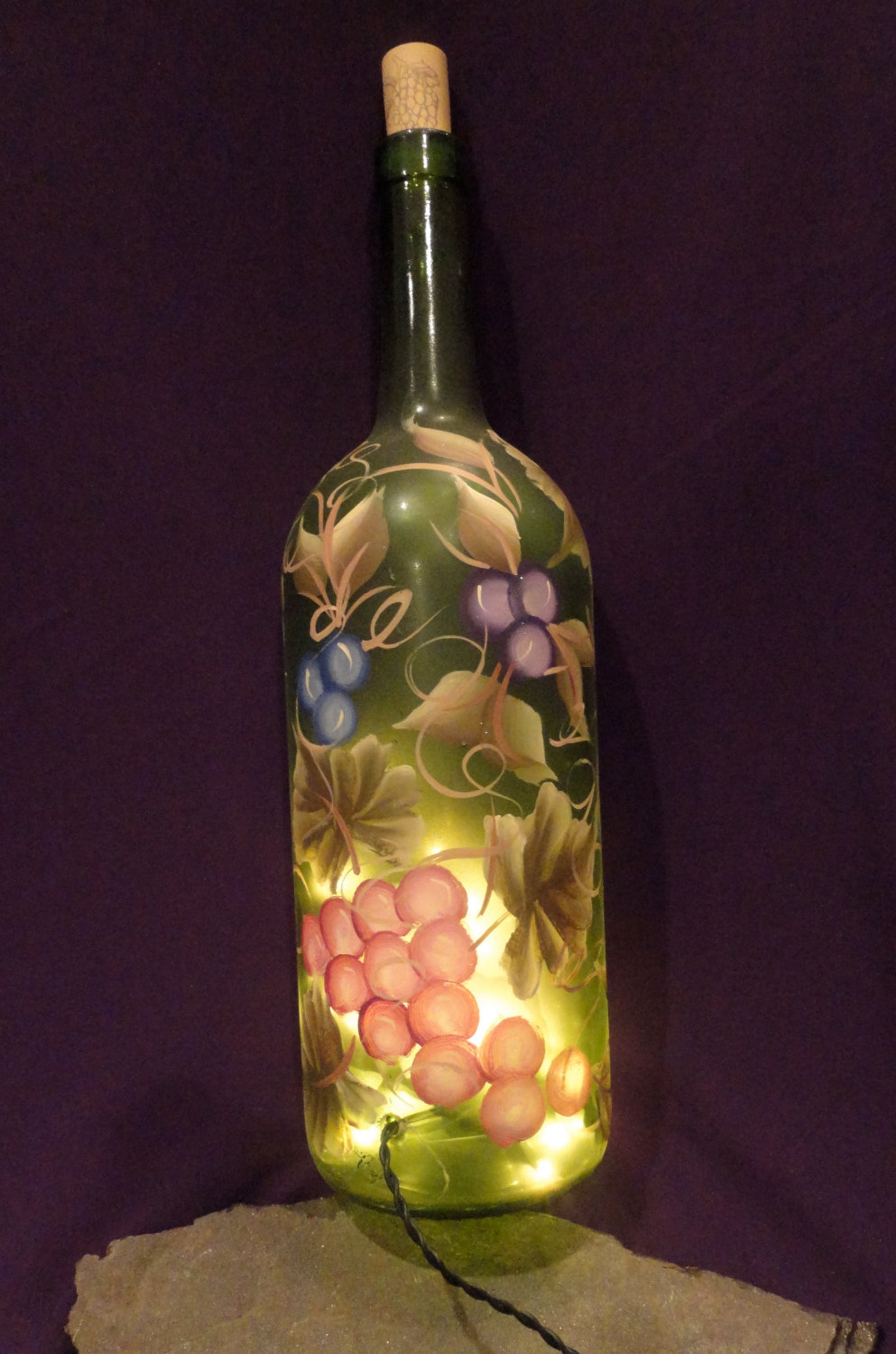 1.5 Ltr Hand Painted Lighted Wine Bottle / Colorful Grapes and Vines - Etsy